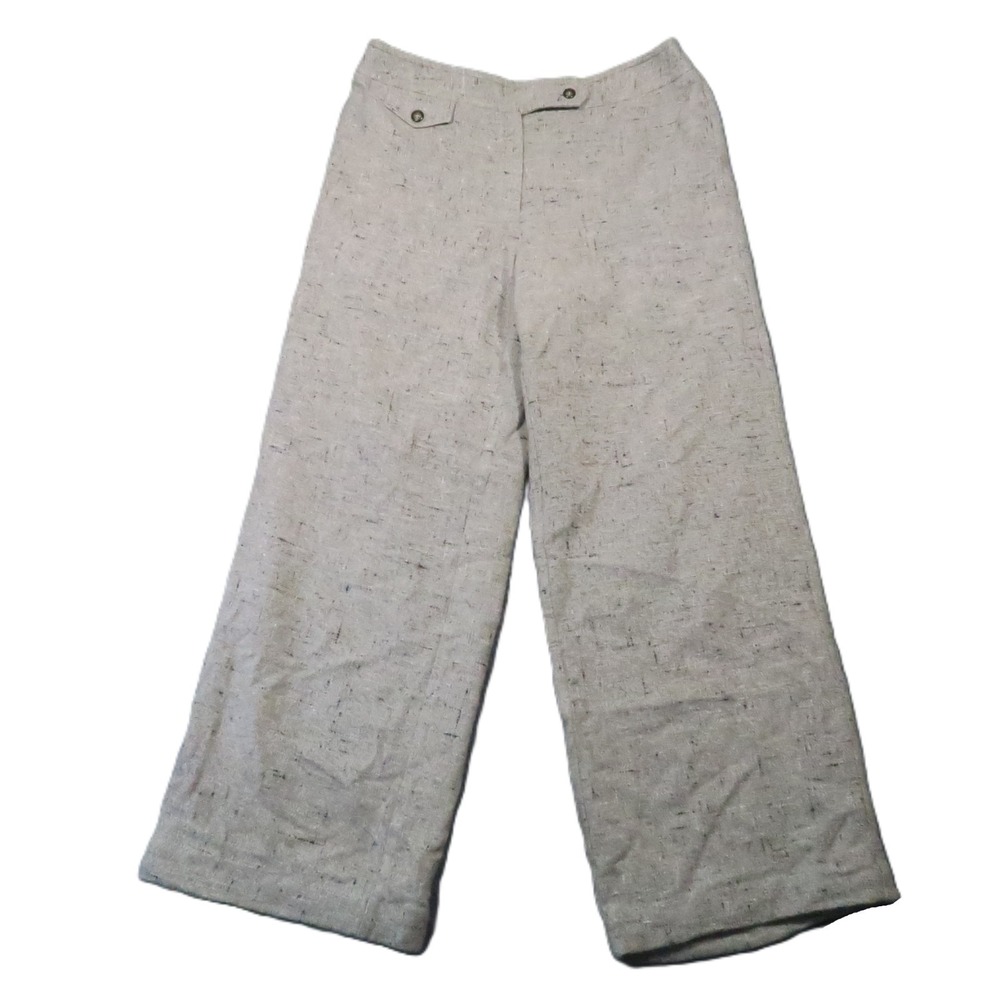 Talbots Tweed Wide Leg Pants Size 10 Beige Wool High Rise Trouser Vintage Preppy
